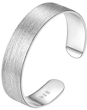 PROSILVER Damen Bandring - 925 Sterling Silber Offener Ring 5mm breit gebürsteter Fingerring verstellbar Fingerring Minimalister Schmuck