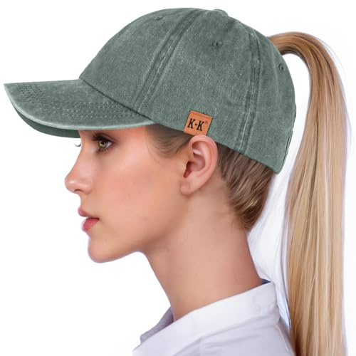 Cappellini Baseball Donna con Coda di Cavallo – Cotone Lavato, Colore Solido, Regolabile, Berretto Trucker Vintage Classico, Denim, Visiera per Coda Alta, Outdoor