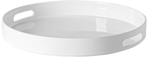 Argon Tableware Metallic Re-Usable Round Serving Tray - Metallic Finish - 33cm - White