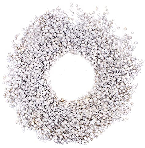 Flachskranz weiß - 30 cm - getrocknet und gefrostet - Türkranz - Herbstdeko - Adventskranz aus Trockenblumen