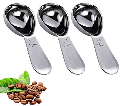 3 cucharas de café de acero inoxidable con mango corto para té, azúcar, café molido, granos enteros (30 ml)