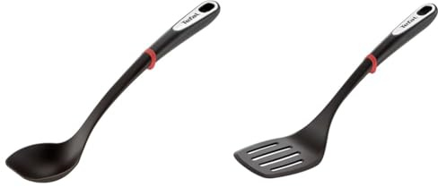 Tefal K2060514 Ingenio Cuillère ustensile de Cuisine Noir résistant sans bisphénol A avec Insert Silicone & Ingenio Spatule à Angle sans bisphénol A avec Insert Silicone K2060814