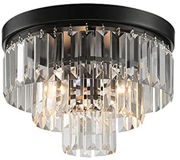Vintage Kristall Deckenleuchte Industrial-stil Rund Deckenlampe, Rustikale Schwarz E27 Flurlampe, Retro Loft Kronleuchter für Treppenhaus, Küchen, Balkon, Büro, Modern Kristall Anhänger Strahler, 30cm