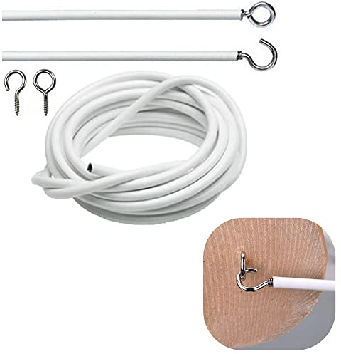 Net Curtain Wire White Hanging Window Cord Cable Kit 2-4 Meters Curtain String with Self-Adhesive Hook Eyes for Curtain Rod (9.84FT/118.11inch)