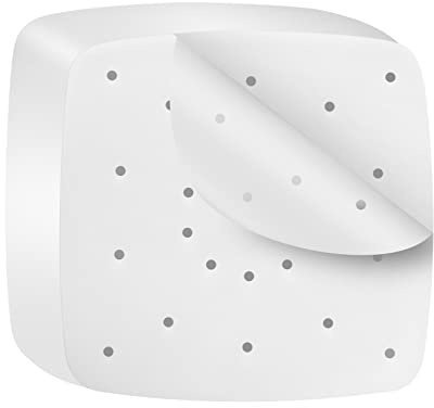 Ewwtrey 200 Stück Pergamentpapier für Heißluftfritteuse, 22 cm Perforiertes Backpapier, Quadratisches Dampfgarer-Papier für Heißluftfritteuse