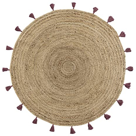 douceur d'intérieur, Rund matta (diameter 120 cm) Shira Bordeaux, Jute Finish Pompons