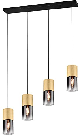 Trio Leuchten Pendelleuchte Robin 310600454, Metall Messing matt, Glas rauchfarbig, exklusiv 4x E27