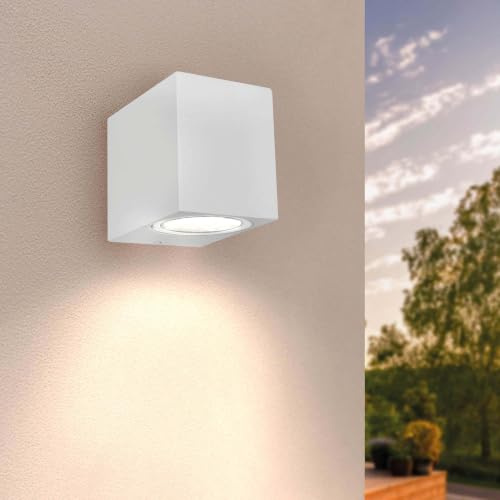 Ledvion Wandleuchte IP54 3W Warmweiß GU10 weiß dimmbar Quadrat | Für Einfahrt Gartenweg Terrasse oder Fassade geeignet und klar auf den Außeneinsatz ausgerichtet