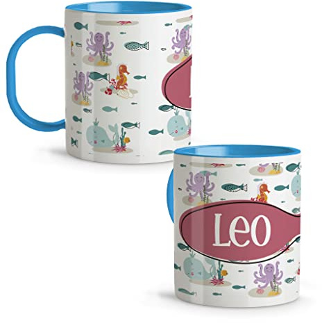 LolaPix Mug Enfant. Tasse Personnalisée Prénom.Tasse Plastique. Mug Enfant. Sans BPA. 330 ml. Animaux marins