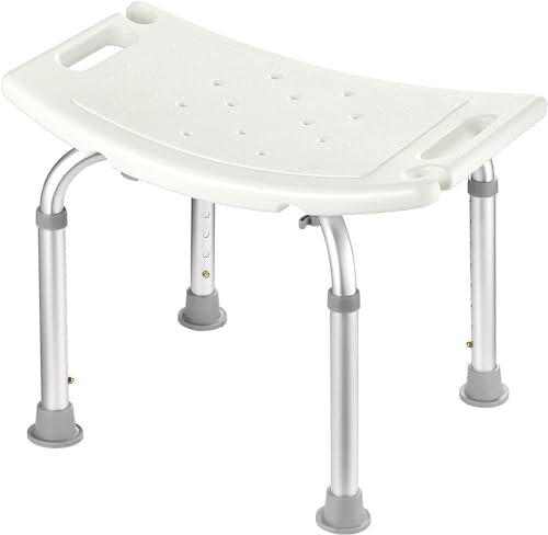 Badhocker Duschstuhl, 8 Höhenstufen Duschhocker von 38-55cm, Anti-Rutsch Duschsitz mit rutschfesten Gummifüßen Aluminium-Rahmen, für die Innendusche, Duschhilfe Senioren