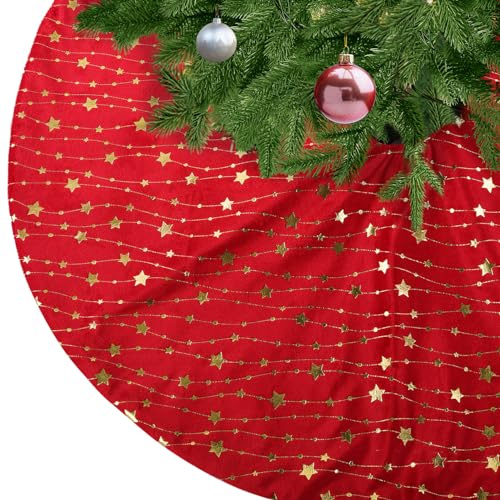 KONVINIT Jupe de Sapin de Noël Rouge Avec Étoiles d'Or - Couvre-Pied pour Décorations de Maison de Vacances, 78cm/90cm/122cm