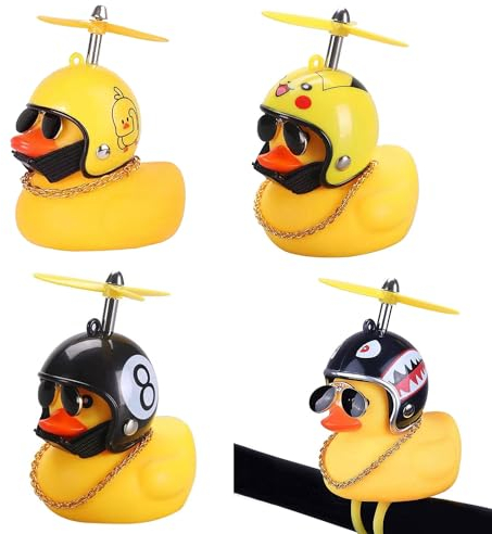 JDCMEI 4 Pcs Juguetes de Pato de Goma Adornos,Decoraciones de Tablero de Coche de Pato,Adorno de Pato para Coche con hélice, para Autopartes, Decoración de Casas