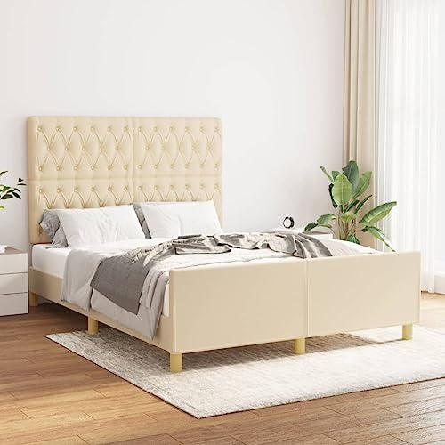 ZQQLVOO Bettgestell Familienbett Palettenbett Bettgestell mit Kopfteil Creme 140x200 cm Stoff