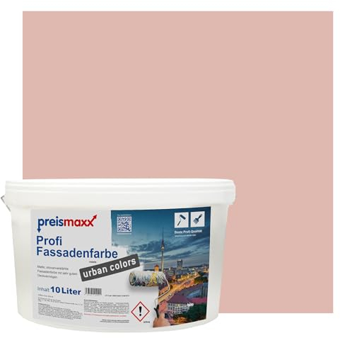 Preismaxx Profi Fassadenfarbe urban colors, bunte Außenfarbe, braun, rosabraun, pink brown 10L, matte, wasserabweisende Aussen-Dispersion, hohe Wasserdampfdurchlässigkeit