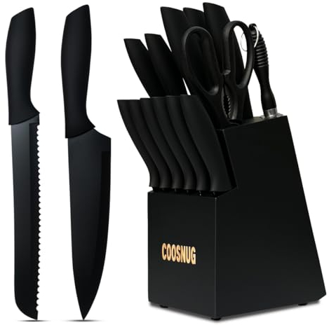 15-teiliges Messerblock Set mit Holzblock,Küchenmesser set, Messer block set mit Antihaftbeschichtung, Deutsches Edelstahl Küchenmesserset mit Kochmesser (15-teiliges set)