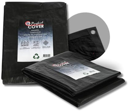 Perfect Cover Telone Impermeabile Per Esterno - Telo Di Copertura Con Occhiellato - Anti-Uv - Telo Protettivo Multiuso Per Mobili Da Giardino, Barche, Legno, Piscina, Auto - 6x10m 80 g/m², Nero