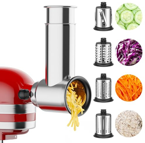 Stainless Steel Slicer Shredder Attachment for Kitchenaid Stand Mixer | Cheese Grater & Vegetable Cutter, Salad Maker for Kitchenaid Mixer, Grinding Powder with 4 Blades by FOCOLLK