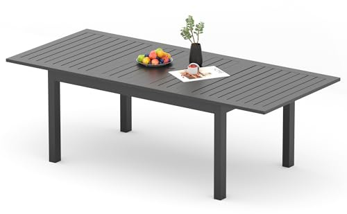 RoyalCraft Patio Expandable Table Dining Set for 4 to 10, Aluminum Outdoor Dining Table, Rectangular Patio Metal Table with Umbrella Hole for Backyard Porch, Deck ? Garden, Easy Assembly, Dark Grey