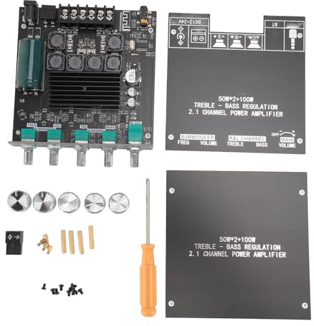 Carte Amplificateur Bluetooth 5.0 50 W X 2 + 100 W, Amplificateur Audio Numérique HIFI Classe D avec TPA3116D2, 2.1 Canaux, Entrée BT AUX, Protection Complète, Basses Aigus pour