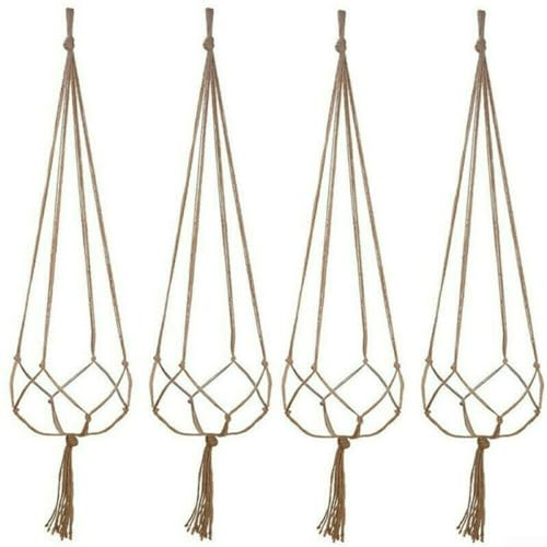 ZAMETTER 6 pz giardinaggio fioriera fionda intrecciata a mano in corda di lino per vasi di fiori tasca cave cesto porta piante gancio