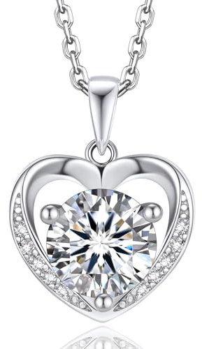 MomentWish Women's Necklaces Heart, 2 Carat Moissanite Necklace For Women Pendant Silver 925 Wife Mum Birthday Anniversary Jewellery Gifts