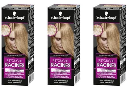 3x Schwarzkopf 7 Tage Retouche Ansatz-Kaschierung, Mittelblond, Haarfarbe für schnelle und einfache Ansatzbehandlung 60ml (3er Pack)