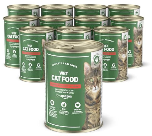 by Amazon Katzenfutter, nass, Stücke mit Rind in Sauce, 12 x 415 g