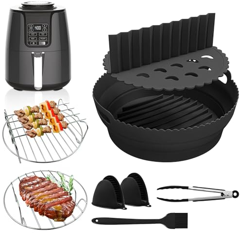 viriech Silikonform Heißluftfritteuse Zubehör, 8-teiliges Wiederverwendbar Air Fryer Accessories Airfryer Silikonform mit Spießchen Ölbürste Verbrühungsschutz-Clip für Air Fryer (D)