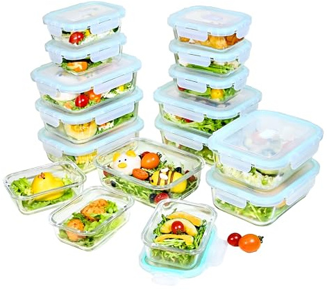 ERUIV Frischhaltedosen Glas Mit Deckel 32 Stück (16 Behälter+16 Deckel) - Glasbehälter MikrowelleSpülmaschinen & Gefrierschrankfreundlich - Meal Prep Boxen Glasdose Lunchbox