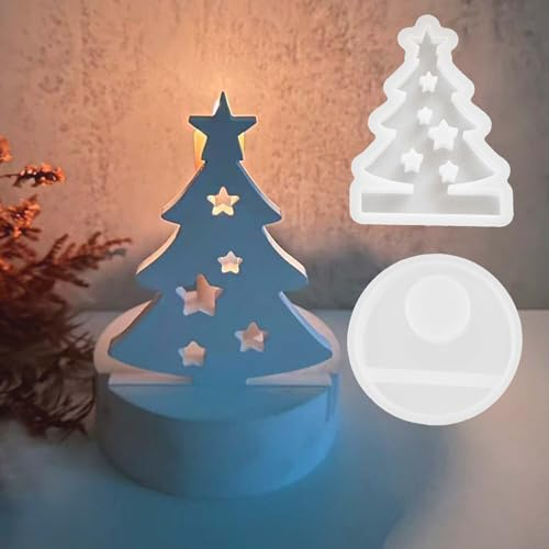 WISIRENT Stampo in Silicone per Albero di Natale a Forma di Stella Con Base, Portacandele Fai Da Te per Natale e Halloween