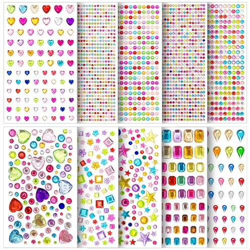 Kisvic Glitzersteine Selbstklebend, 3500 Stück Strasssteine Selbstklebend Glitzersteine zum Basteln, Klebesteine zum Basteln Sticker für Bastel-DIY, Mehrfarbig, Verschiedene Formen, Größen