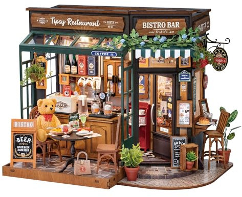Rolife Maison de Poupée Restaurant Tipsy DIY Maison Miniature Kit Café Miniature Kit de Modèle Décoration Intérieure Cadeau d'anniversaire pour Enfants et Adultes