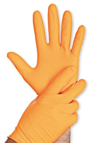 FRANZ MENSCH 100 Stück Nitrilhandschuhe Power Grip Light | puderfrei, Packung, orange, 10/XL, L: 24cm, Schutzhandschuhe, Gastronomiehandschuhe, Industriehandschuhe, Montagehandschuhe