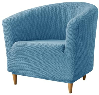 Hearda Sesselschoner Sesselbezug 1 Stück, Blau Elastisch Stretch Sesselhusse Sesselüberwurf | Jacquard Club Chair Sessel Bezug für Clubsessel Cocktailsessel Universal