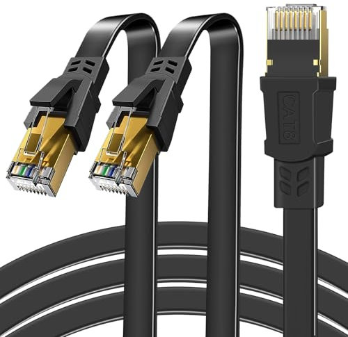 GLCON 2 Pack 2m Ethernet Cable, 2m/3.5m/5.5m/10m Cat8 Flat High-Speed 2000MHz 40Gbps STP Shielded LAN/Internet Cable - Durable Black RJ45 Cables for Gaming, 4K Streaming