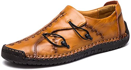Verano Zapatillas sin Cordones Hombre Cuero Zapatos Caballero Casuales Oficina Ligeras Mocasines Ponerse Barco Vestido Formal（Amarillo,42/43 EU,43 Tallas de la Marca
