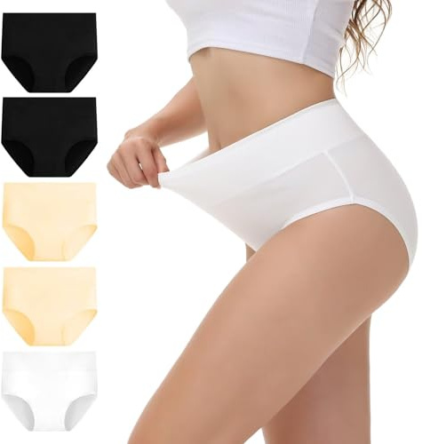 NUOZA Culotte Femme Coton Taille Haute (Lot de 5) Culotte Ventre Plat Slip Femme Doux Confortable Respirant Elasticité