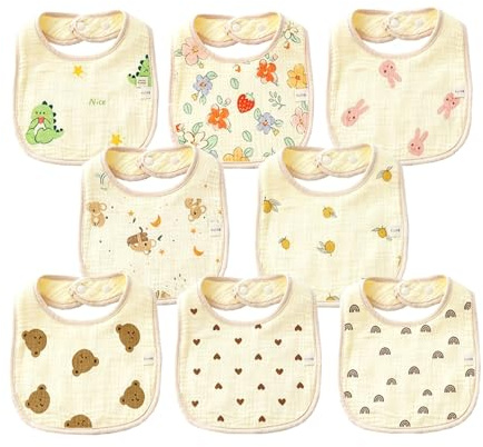 8 Packs Baby Bandana Dribble Bibs Waterproof Newborn Bib Soft and Absorbent Bandana Drool Bibs Cotton Baby Infant Feeding Teething Bib with Adjustable Snaps for Unisex Girls Boys Toddlers 0-12 Months