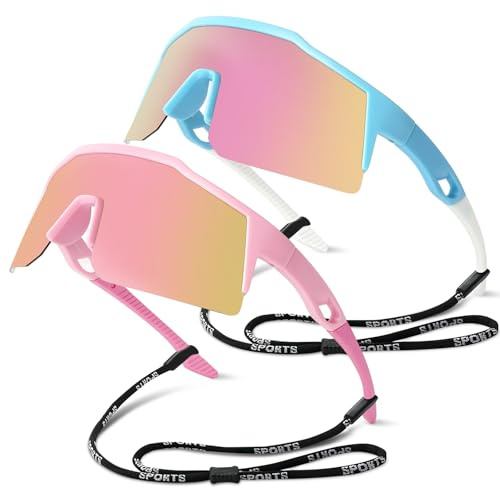 Tobriavor 2 Pezzi Occhiali da Sole Bambino Bambina,Polarizzati Protezione UV400 Occhiali Veloci Occhiali Sportivi Running Ciclismo Tennis per 5 a 14 Anni