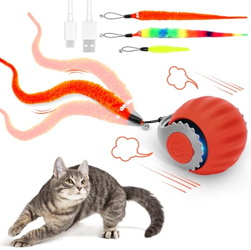 Starnearby 2025 Neu Chase Master Pro Katzenspielzeug Interaktives Katzenball Elektrisch Speedy Tail 3.0 Powerball Katze Spielzeug mit 3 Ersatzschwanz (Orange)