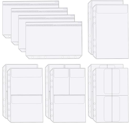 Nogeqi 12 Pcs A5 Binder Inserts,Binder Pockets,PVC A5 Planner Inserts,Clear Zipper Folders Document,6 Holes Binder Pouch,A5 Planner Accessories for 6-Ring Notebook Binder Loose Leaf Bags