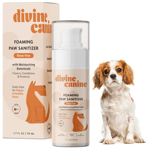 Divine Canine Foam Dog Paw Cleaner - Alcohol Free Foaming Paw Sanitizer Spritz - Made with Coconut, Aloe, Copaiba Oil, and Lemongrass Oil to Nourish and Clean Paws - Made in The USA (1.7 Fl Oz)