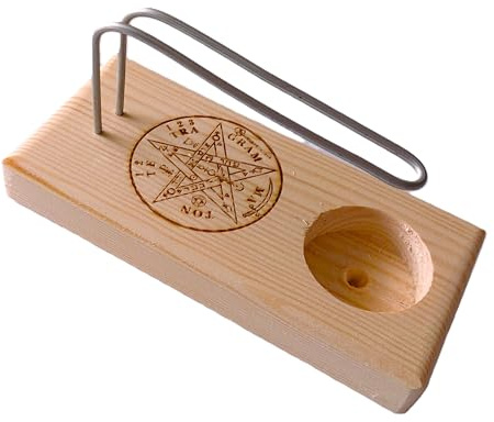 YA-DECOREGALOS Soporte Quemador de Madera Hecho artesanalmente, Simbolo TETRAGRAMATON, Varillas metalicas, Soporte metalico, Este simbolo actúa como equilibrador de Las Fuerzas y energías
