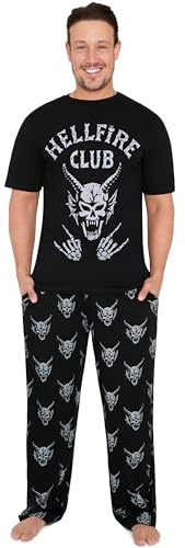 Stranger Things pyjamasset för män, tonåringar Hellfire Club t-shirt bomull pyjamasbyxor myskläder pyjamas nattkläder gåvor för män, Svart, 3XL