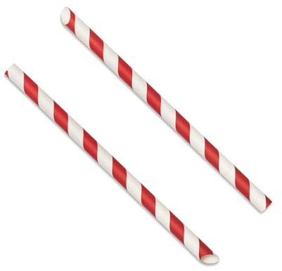 50 x Compostable Bubble Tea Straws - 12mm Extra Wide x 230mm Long Paper Straws | Biodegradable Red & White Stripe Disposable Straw for Boba, Smoothies, Milkshakes, Slushies - Eco-Friendly