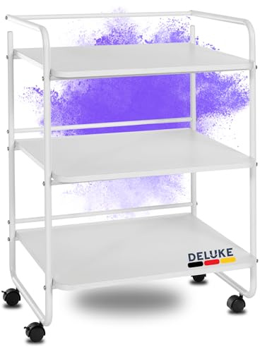 DELUKE® Rollwagen Servierwagen mit Rollen Berta - 3 Ablagen,Metall | Beistellwagen mobil Gerätewagen Salonwagen Küchenwagen auf Rollen Kosmetikwagen Roll-Regal klein, Weiß