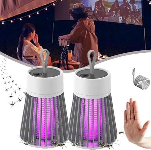 MozzGuard 2025 Lot de 2 lampes anti-moustiques imperméables pour extérieur avec charge USB Gris