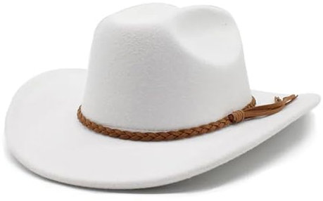 AAIXXIZAO Fedora Trilby Filzhut Hut Vintage Cowboy Hut Für Herren 8Cm Breite Krempe Gentleman Jazz Hüte Panama Cowgirl Kirche Mützen 57-58Cm Weiss