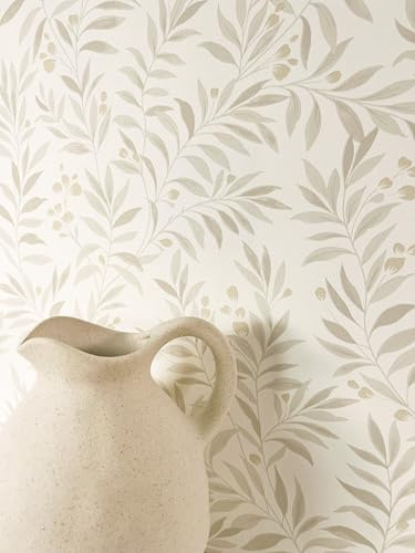 Newroom Papier Peint Intissé Beige Motif Floral - Scandinave Botanique Feuilles Branches Salon Chambre