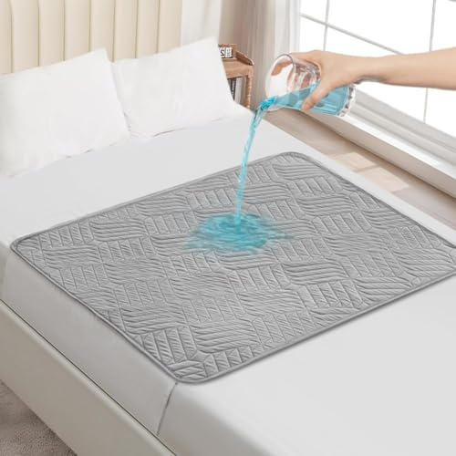 DUJUIKE Assorbente Per Incontinenza Lavabile Con Ali, Coprimaterasso Impermeabile, Lenzuolo Assorbente Riutilizzabile Per Incontinenza E Pipì A Letto, Fondo Antiscivolo (Grigio Chiaro, 2pcs(90×135cm))